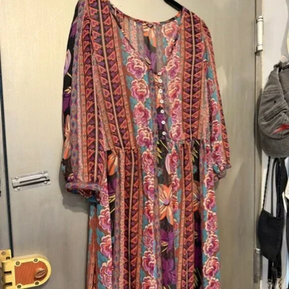 Boho Retro Chiffon Long Sleeve Geometric Floral Maxi Dresses - Picture 12 of 16